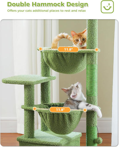 Cactus Cat Tree 40" Cat Tower with Large Metal Carpet Hammock, Cat Scratching Post for Indoor Cats with Condo & Replaceable Toy Ball, Green