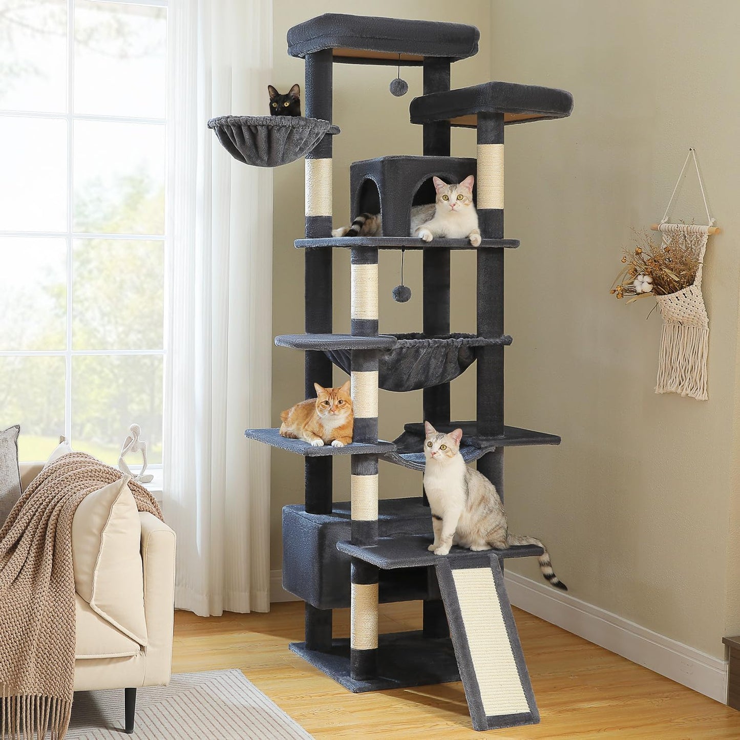 Cactus Cat Tree 40" Cat Tower with Large Metal Carpet Hammock, Cat Scratching Post for Indoor Cats with Condo & Replaceable Toy Ball, Green