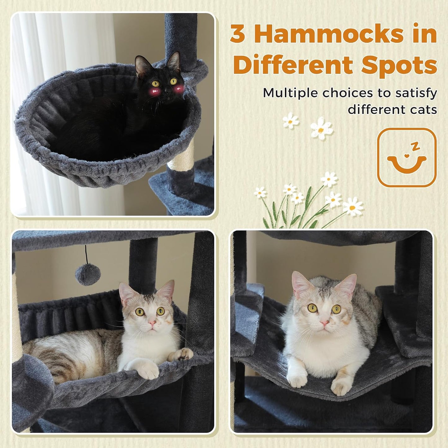 Cactus Cat Tree 40" Cat Tower with Large Metal Carpet Hammock, Cat Scratching Post for Indoor Cats with Condo & Replaceable Toy Ball, Green