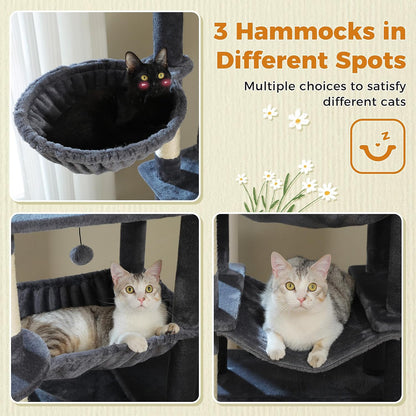 Cactus Cat Tree 40" Cat Tower with Large Metal Carpet Hammock, Cat Scratching Post for Indoor Cats with Condo & Replaceable Toy Ball, Green