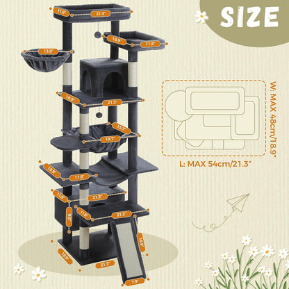 Cactus Cat Tree 40" Cat Tower with Large Metal Carpet Hammock, Cat Scratching Post for Indoor Cats with Condo & Replaceable Toy Ball, Green