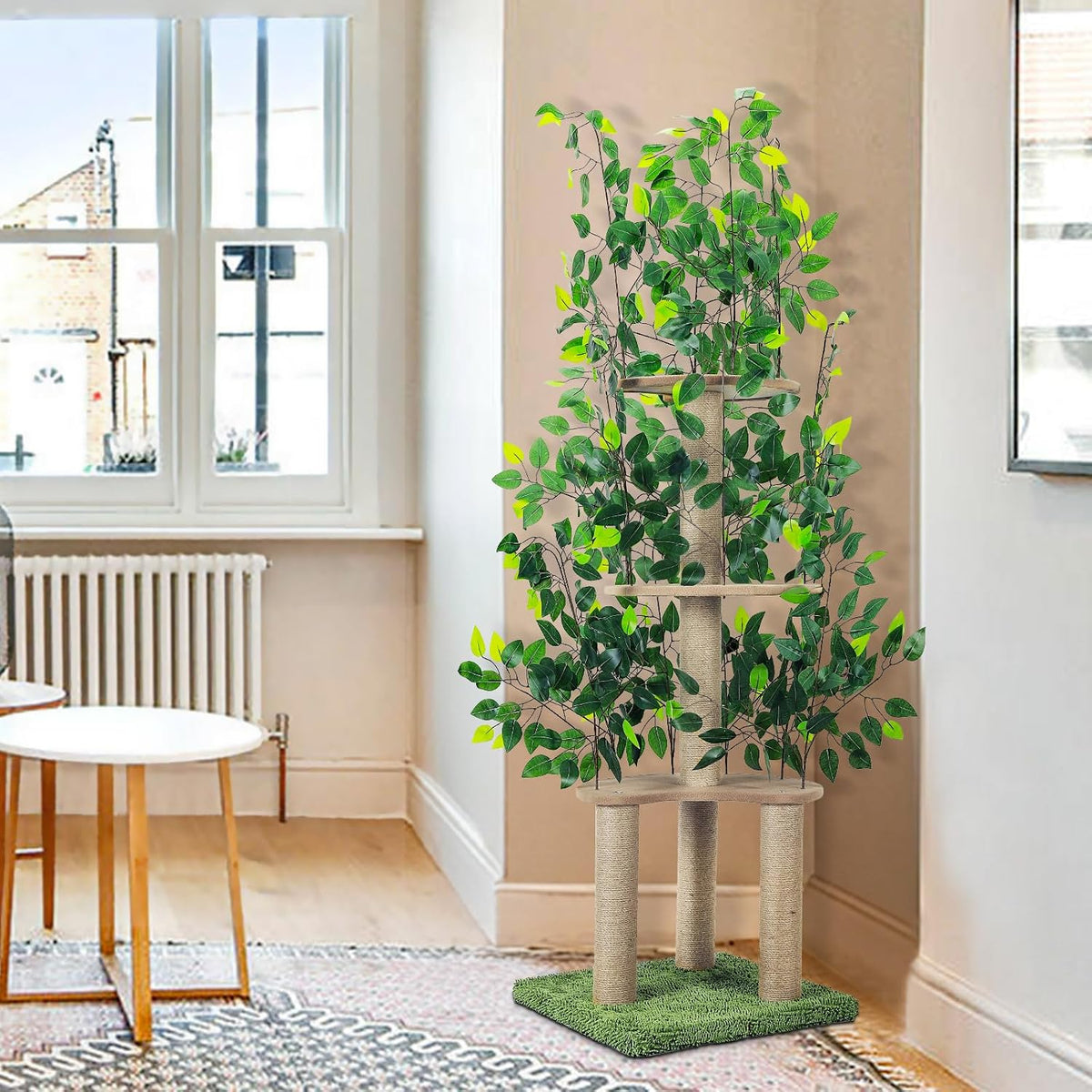 Cat Tree with Leaves, Cat Tower for Indoor Cats, Cat Tree with Scratching Post for Climbing, Hiding(Green)