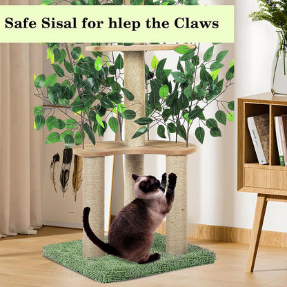 Cat Tree with Leaves, Cat Tower for Indoor Cats, Cat Tree with Scratching Post for Climbing, Hiding(Green)
