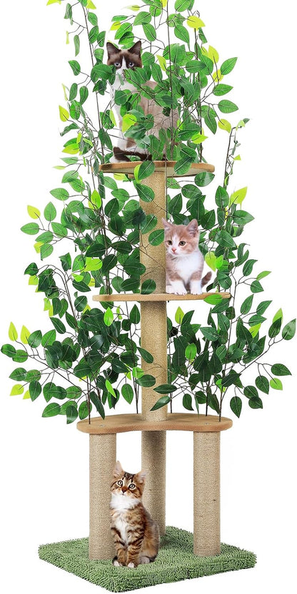 Cat Tree with Leaves, Cat Tower for Indoor Cats, Cat Tree with Scratching Post for Climbing, Hiding(Green)