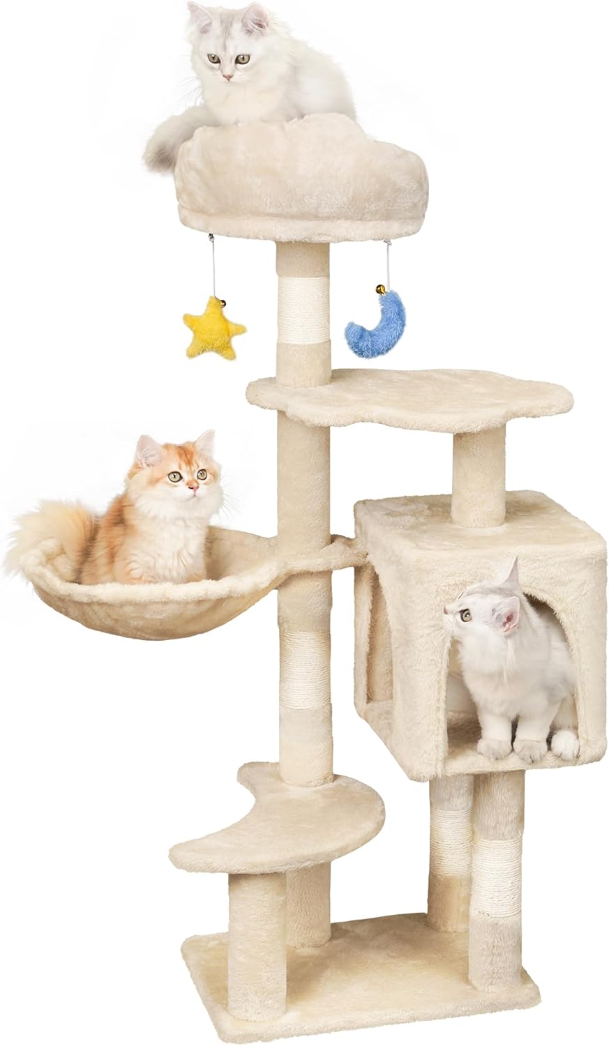 Green Tall Cat Tree 47-Inch for Kittens Under 6 Months 9lbs, Cat Tower for Small Cats - Scratching Post, Plush Hammock, Double Condos & Dangling Toys