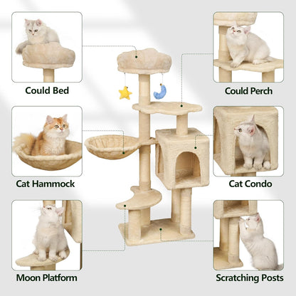 Green Tall Cat Tree 47-Inch for Kittens Under 6 Months 9lbs, Cat Tower for Small Cats - Scratching Post, Plush Hammock, Double Condos & Dangling Toys
