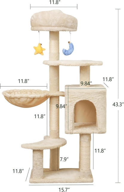 Green Tall Cat Tree 47-Inch for Kittens Under 6 Months 9lbs, Cat Tower for Small Cats - Scratching Post, Plush Hammock, Double Condos & Dangling Toys
