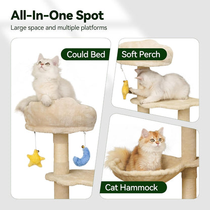 Green Tall Cat Tree 47-Inch for Kittens Under 6 Months 9lbs, Cat Tower for Small Cats - Scratching Post, Plush Hammock, Double Condos & Dangling Toys