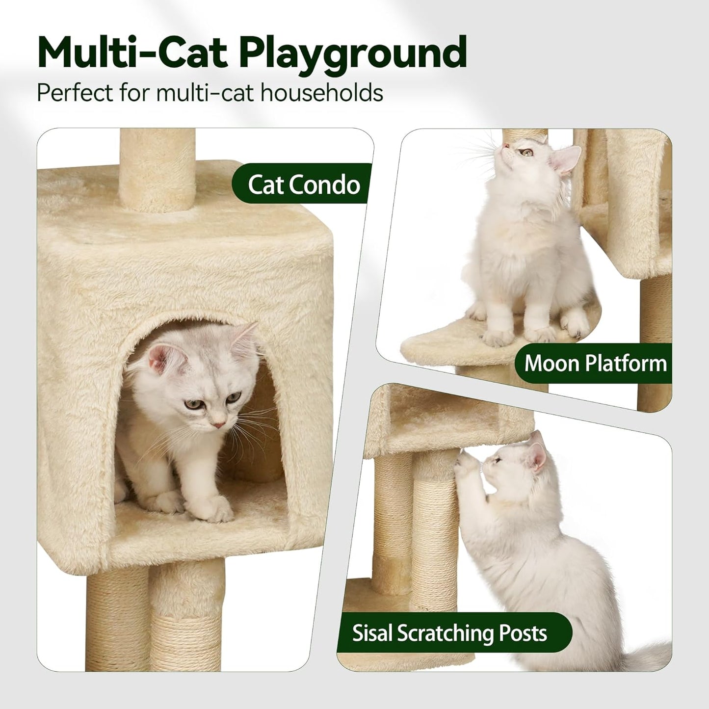 Green Tall Cat Tree 47-Inch for Kittens Under 6 Months 9lbs, Cat Tower for Small Cats - Scratching Post, Plush Hammock, Double Condos & Dangling Toys