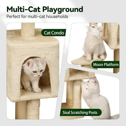 Green Tall Cat Tree 47-Inch for Kittens Under 6 Months 9lbs, Cat Tower for Small Cats - Scratching Post, Plush Hammock, Double Condos & Dangling Toys