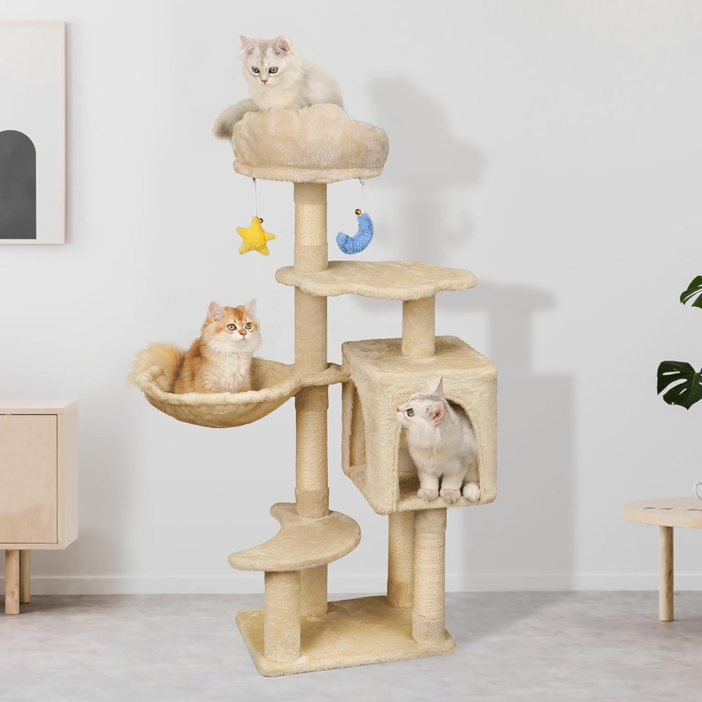 Green Tall Cat Tree 47-Inch for Kittens Under 6 Months 9lbs, Cat Tower for Small Cats - Scratching Post, Plush Hammock, Double Condos & Dangling Toys