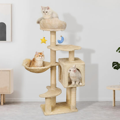 Green Tall Cat Tree 47-Inch for Kittens Under 6 Months 9lbs, Cat Tower for Small Cats - Scratching Post, Plush Hammock, Double Condos & Dangling Toys