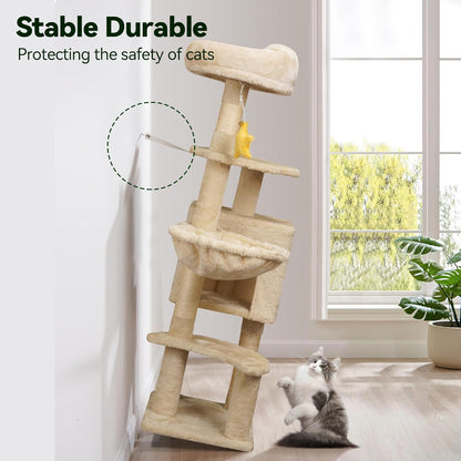 Green Tall Cat Tree 47-Inch for Kittens Under 6 Months 9lbs, Cat Tower for Small Cats - Scratching Post, Plush Hammock, Double Condos & Dangling Toys
