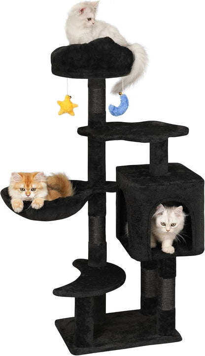 Green Tall Cat Tree 47-Inch for Kittens Under 6 Months 9lbs, Cat Tower for Small Cats - Scratching Post, Plush Hammock, Double Condos & Dangling Toys