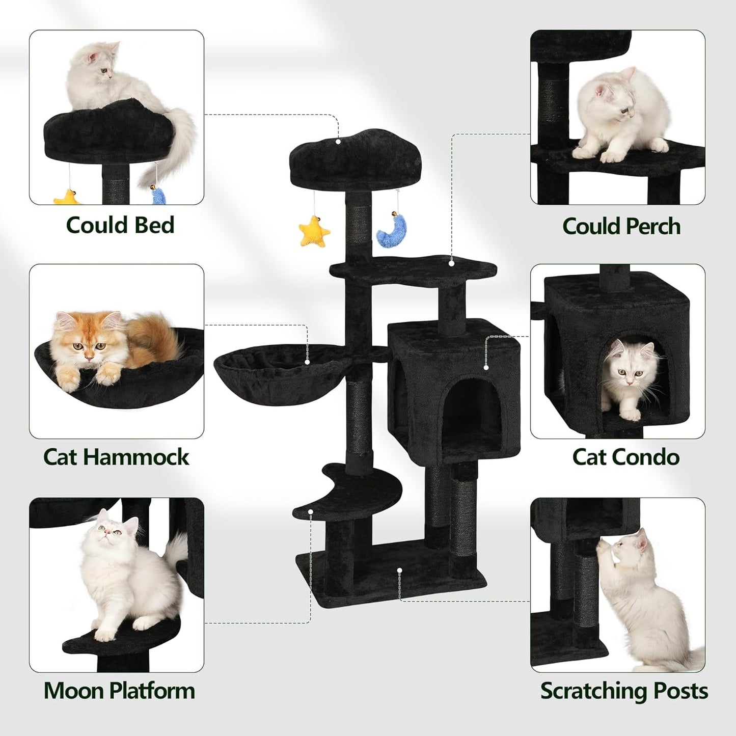 Green Tall Cat Tree 47-Inch for Kittens Under 6 Months 9lbs, Cat Tower for Small Cats - Scratching Post, Plush Hammock, Double Condos & Dangling Toys