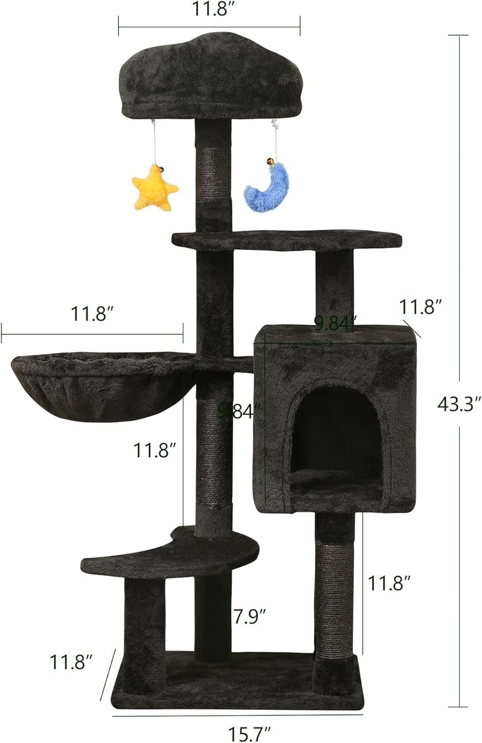 Green Tall Cat Tree 47-Inch for Kittens Under 6 Months 9lbs, Cat Tower for Small Cats - Scratching Post, Plush Hammock, Double Condos & Dangling Toys