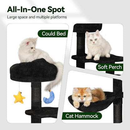 Green Tall Cat Tree 47-Inch for Kittens Under 6 Months 9lbs, Cat Tower for Small Cats - Scratching Post, Plush Hammock, Double Condos & Dangling Toys