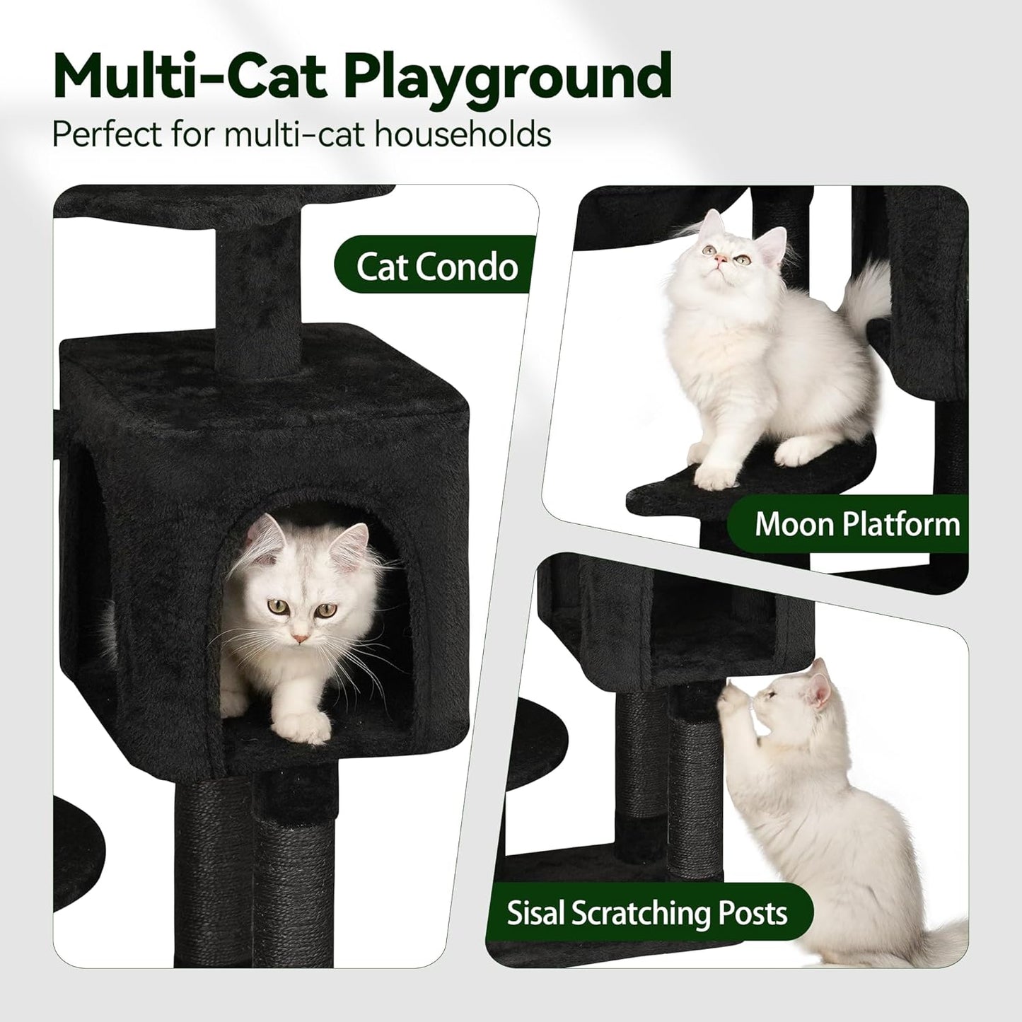 Green Tall Cat Tree 47-Inch for Kittens Under 6 Months 9lbs, Cat Tower for Small Cats - Scratching Post, Plush Hammock, Double Condos & Dangling Toys