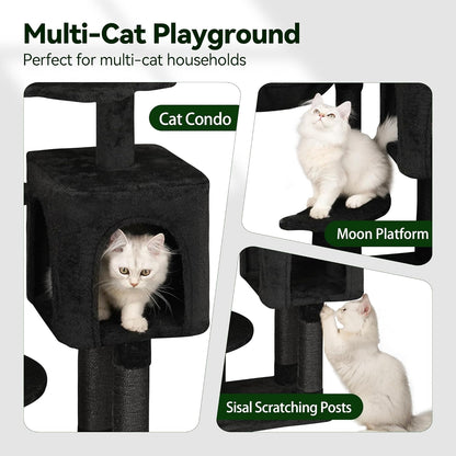 Green Tall Cat Tree 47-Inch for Kittens Under 6 Months 9lbs, Cat Tower for Small Cats - Scratching Post, Plush Hammock, Double Condos & Dangling Toys