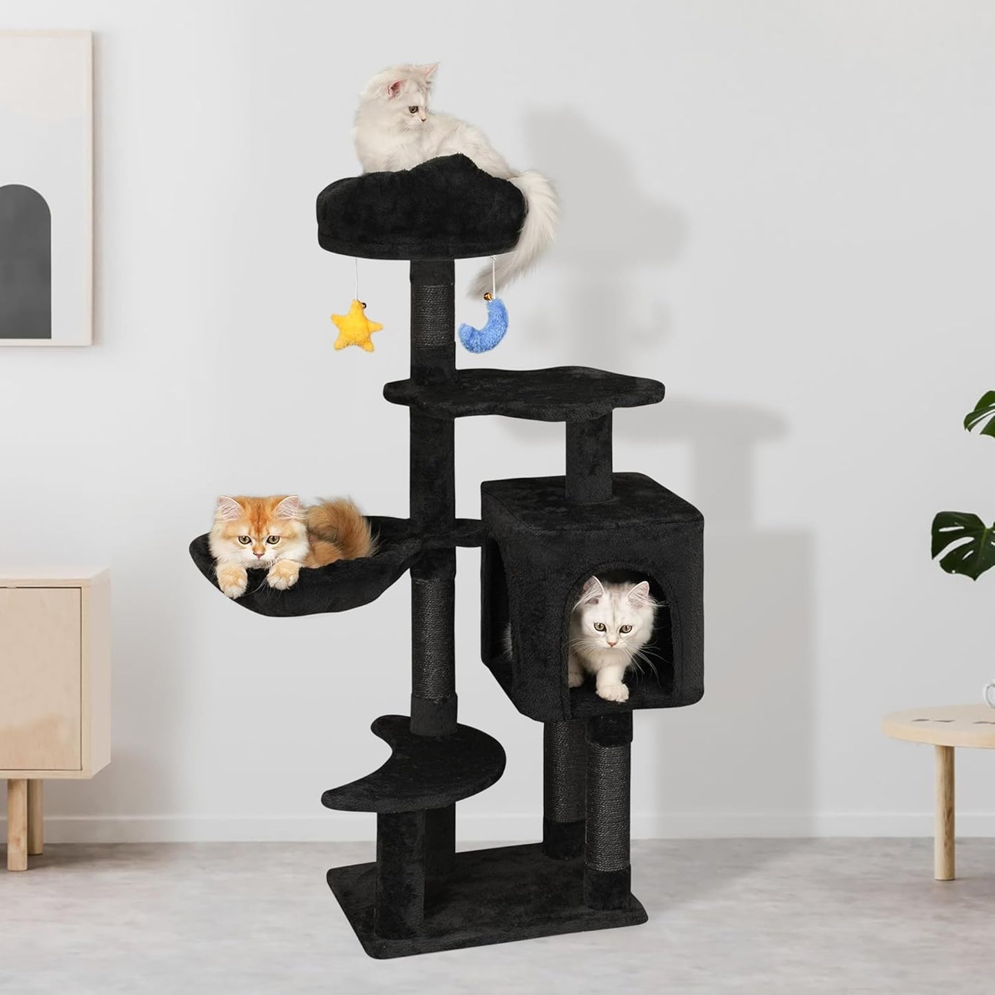 Green Tall Cat Tree 47-Inch for Kittens Under 6 Months 9lbs, Cat Tower for Small Cats - Scratching Post, Plush Hammock, Double Condos & Dangling Toys