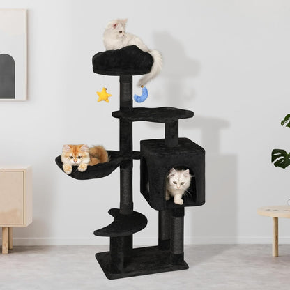 Green Tall Cat Tree 47-Inch for Kittens Under 6 Months 9lbs, Cat Tower for Small Cats - Scratching Post, Plush Hammock, Double Condos & Dangling Toys