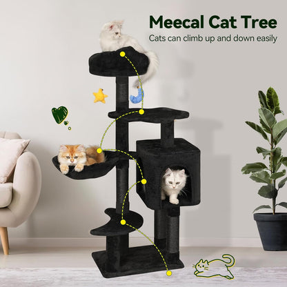 Green Tall Cat Tree 47-Inch for Kittens Under 6 Months 9lbs, Cat Tower for Small Cats - Scratching Post, Plush Hammock, Double Condos & Dangling Toys