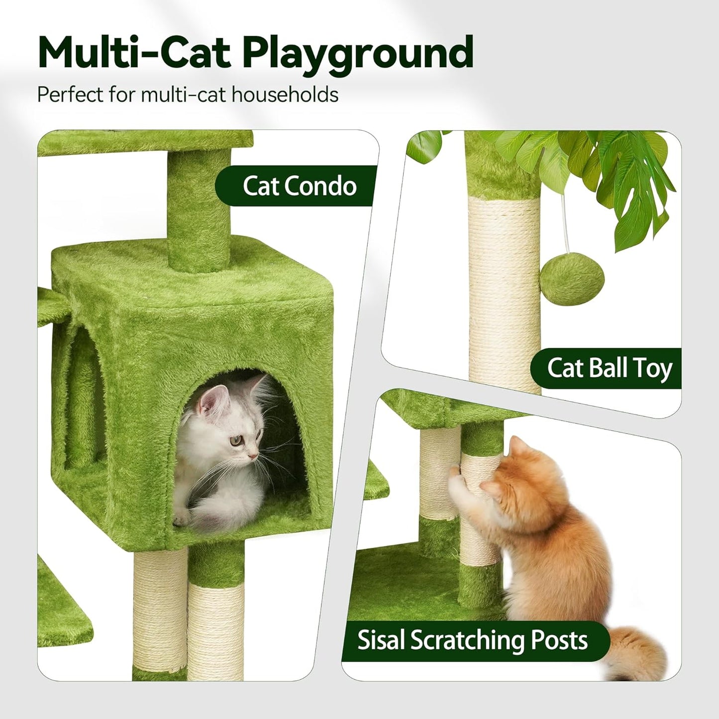 Green Tall Cat Tree 47-Inch for Kittens Under 6 Months 9lbs, Cat Tower for Small Cats - Scratching Post, Plush Hammock, Double Condos & Dangling Toys