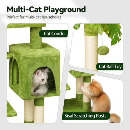 Green Tall Cat Tree 47-Inch for Kittens Under 6 Months 9lbs, Cat Tower for Small Cats - Scratching Post, Plush Hammock, Double Condos & Dangling Toys
