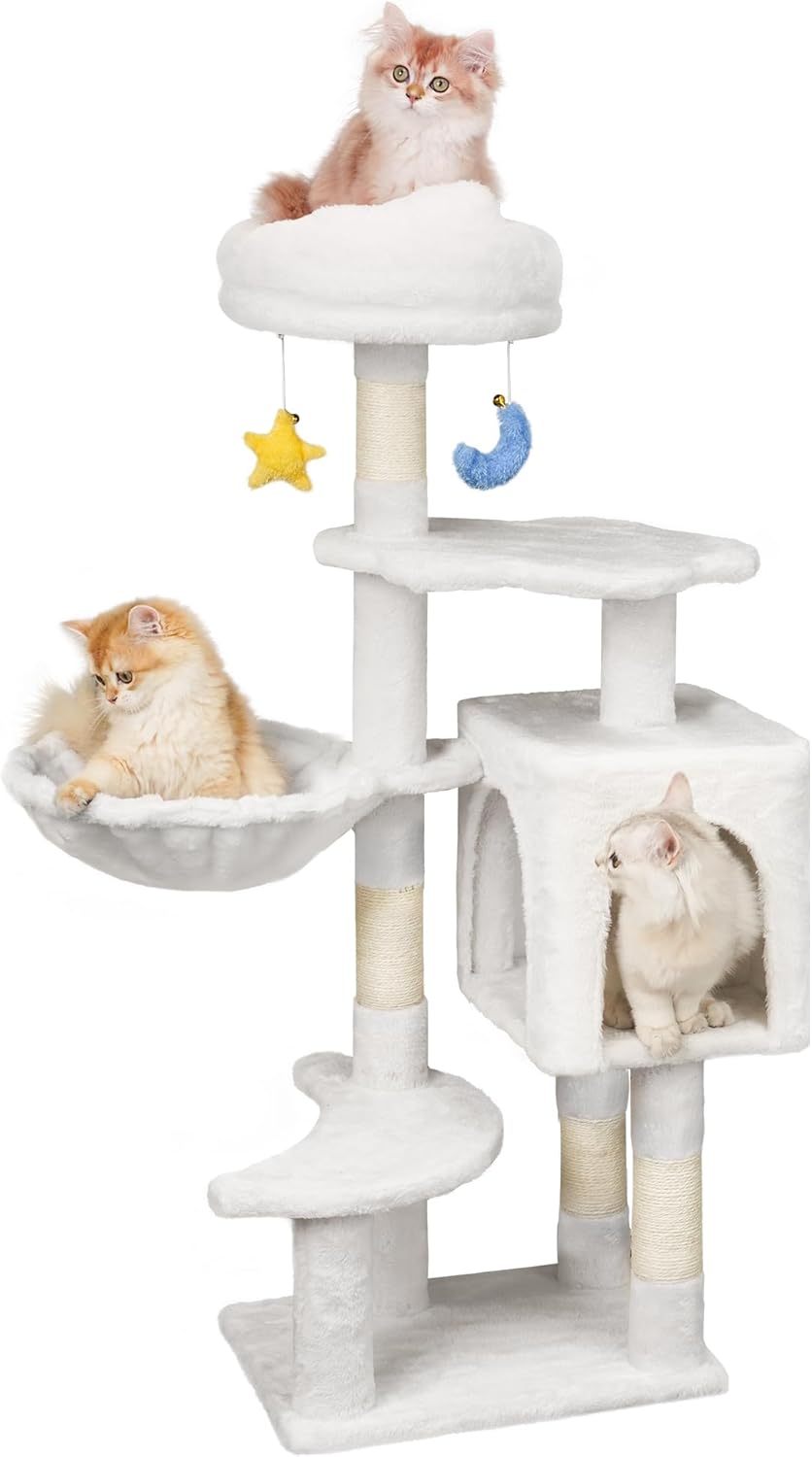 Green Tall Cat Tree 47-Inch for Kittens Under 6 Months 9lbs, Cat Tower for Small Cats - Scratching Post, Plush Hammock, Double Condos & Dangling Toys