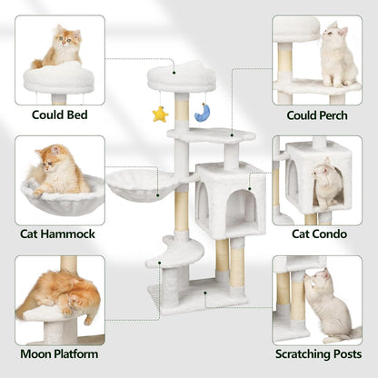 Green Tall Cat Tree 47-Inch for Kittens Under 6 Months 9lbs, Cat Tower for Small Cats - Scratching Post, Plush Hammock, Double Condos & Dangling Toys