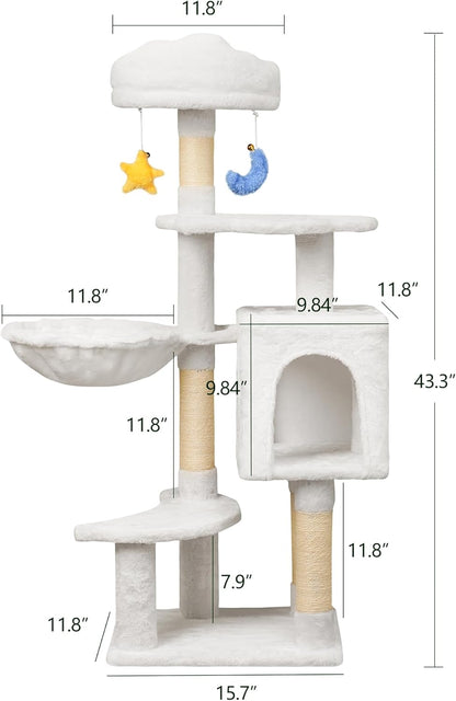 Green Tall Cat Tree 47-Inch for Kittens Under 6 Months 9lbs, Cat Tower for Small Cats - Scratching Post, Plush Hammock, Double Condos & Dangling Toys