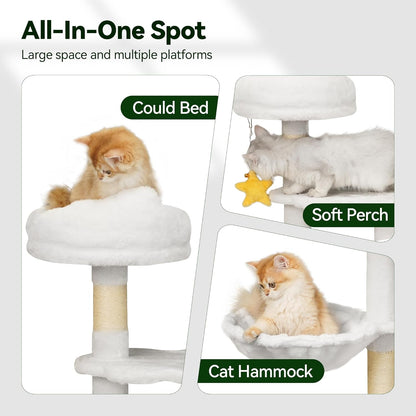 Green Tall Cat Tree 47-Inch for Kittens Under 6 Months 9lbs, Cat Tower for Small Cats - Scratching Post, Plush Hammock, Double Condos & Dangling Toys