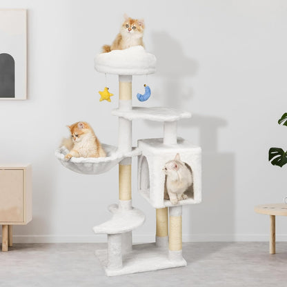 Green Tall Cat Tree 47-Inch for Kittens Under 6 Months 9lbs, Cat Tower for Small Cats - Scratching Post, Plush Hammock, Double Condos & Dangling Toys