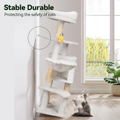 Green Tall Cat Tree 47-Inch for Kittens Under 6 Months 9lbs, Cat Tower for Small Cats - Scratching Post, Plush Hammock, Double Condos & Dangling Toys