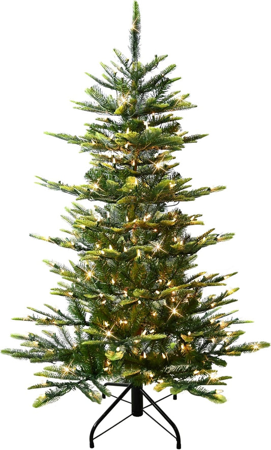 7.5ft Pre-Lit Aspen Fir Artificial Christmas Tree with 700 Clear Lights, 1319 Realistic Dense Branch Tips, Easy Setup Artificial Trees with Sturdy Metal Stand