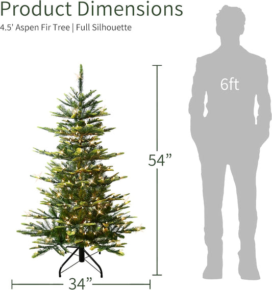 7.5ft Pre-Lit Aspen Fir Artificial Christmas Tree with 700 Clear Lights, 1319 Realistic Dense Branch Tips, Easy Setup Artificial Trees with Sturdy Metal Stand