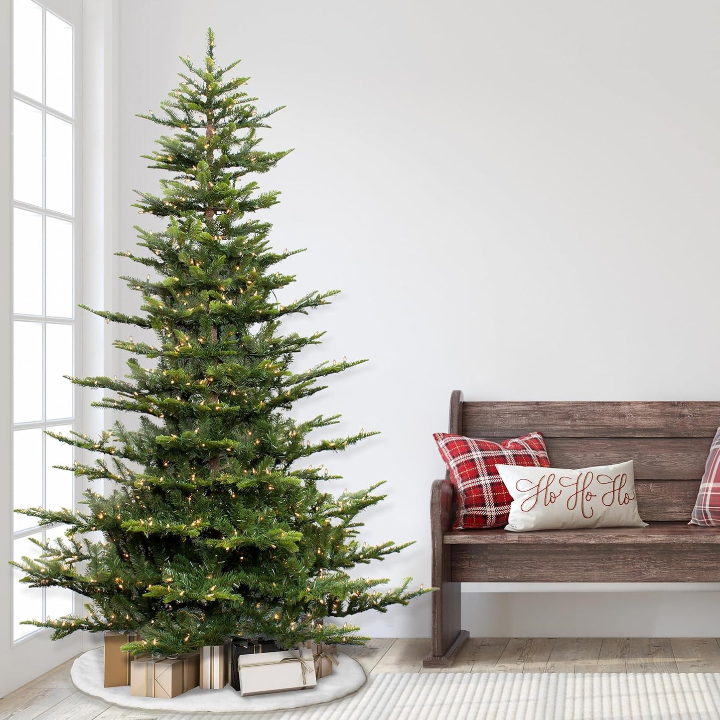 7.5ft Pre-Lit Aspen Fir Artificial Christmas Tree with 700 Clear Lights, 1319 Realistic Dense Branch Tips, Easy Setup Artificial Trees with Sturdy Metal Stand