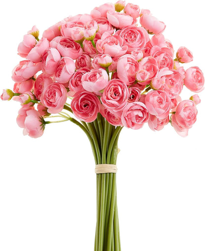 Ranunculus Artificial Flower Pink Faux Silk Mini Peony Flowers Fake Peonies Wedding Flowers DIY Bouquet for Centerpieces Arrangements Bridal Shower Decorations 15 Pcs