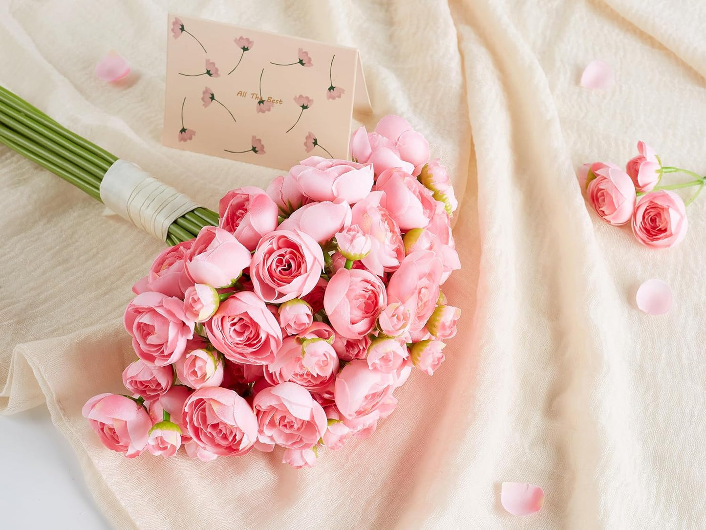 Ranunculus Artificial Flower Pink Faux Silk Mini Peony Flowers Fake Peonies Wedding Flowers DIY Bouquet for Centerpieces Arrangements Bridal Shower Decorations 15 Pcs