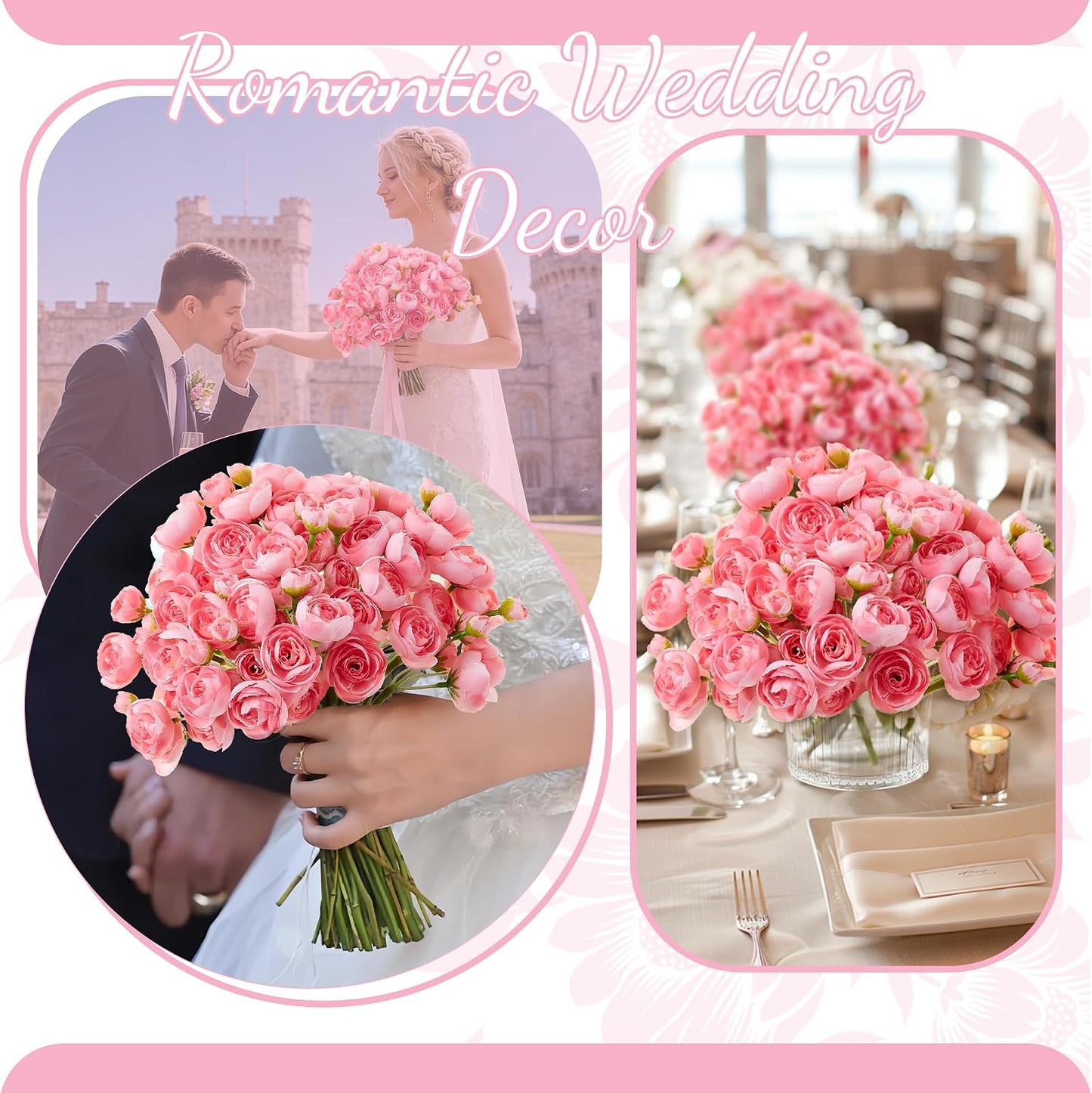 Ranunculus Artificial Flower Pink Faux Silk Mini Peony Flowers Fake Peonies Wedding Flowers DIY Bouquet for Centerpieces Arrangements Bridal Shower Decorations 15 Pcs
