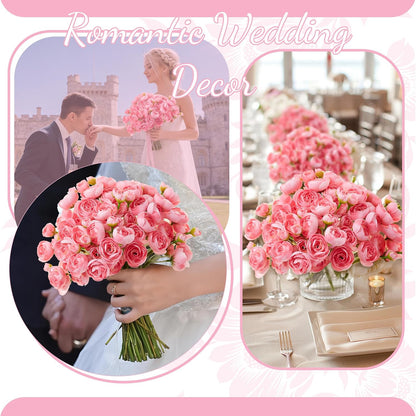 Ranunculus Artificial Flower Pink Faux Silk Mini Peony Flowers Fake Peonies Wedding Flowers DIY Bouquet for Centerpieces Arrangements Bridal Shower Decorations 15 Pcs