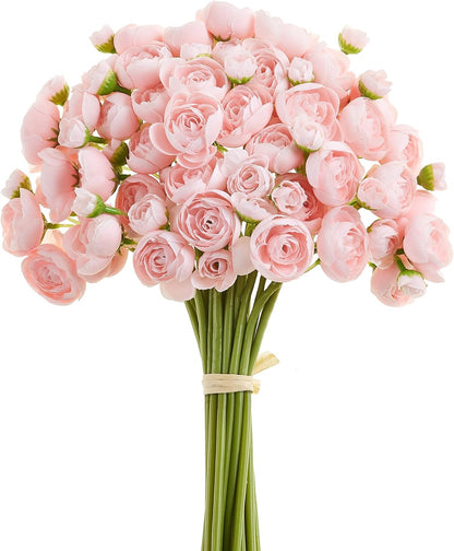 Ranunculus Artificial Flower Pink Faux Silk Mini Peony Flowers Fake Peonies Wedding Flowers DIY Bouquet for Centerpieces Arrangements Bridal Shower Decorations 15 Pcs