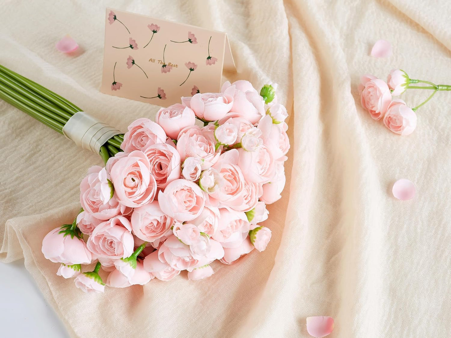 Ranunculus Artificial Flower Pink Faux Silk Mini Peony Flowers Fake Peonies Wedding Flowers DIY Bouquet for Centerpieces Arrangements Bridal Shower Decorations 15 Pcs