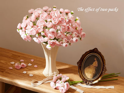 Ranunculus Artificial Flower Pink Faux Silk Mini Peony Flowers Fake Peonies Wedding Flowers DIY Bouquet for Centerpieces Arrangements Bridal Shower Decorations 15 Pcs