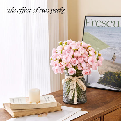 Ranunculus Artificial Flower Pink Faux Silk Mini Peony Flowers Fake Peonies Wedding Flowers DIY Bouquet for Centerpieces Arrangements Bridal Shower Decorations 15 Pcs