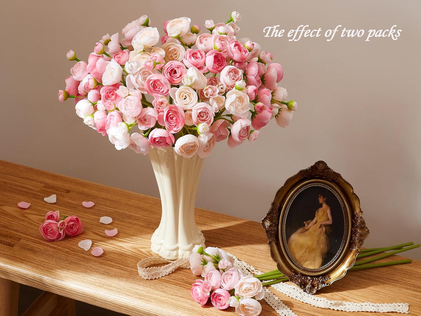 Ranunculus Artificial Flower Pink Faux Silk Mini Peony Flowers Fake Peonies Wedding Flowers DIY Bouquet for Centerpieces Arrangements Bridal Shower Decorations 15 Pcs