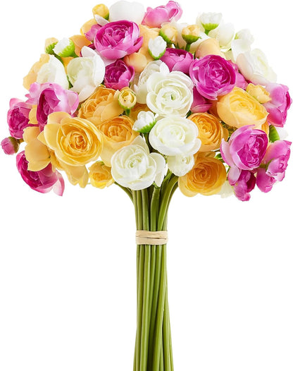 Ranunculus Artificial Flower Pink Faux Silk Mini Peony Flowers Fake Peonies Wedding Flowers DIY Bouquet for Centerpieces Arrangements Bridal Shower Decorations 15 Pcs