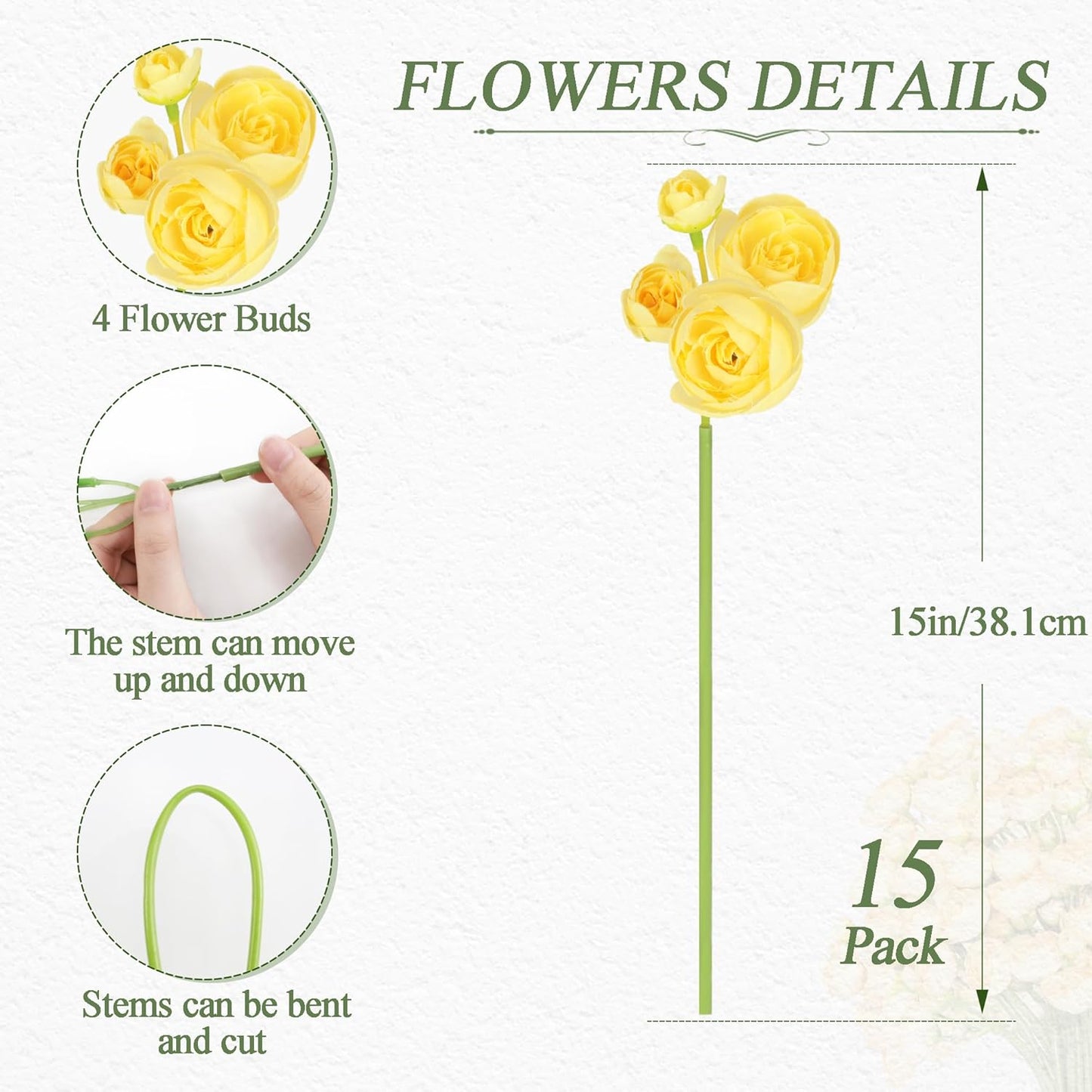 Ranunculus Artificial Flower Pink Faux Silk Mini Peony Flowers Fake Peonies Wedding Flowers DIY Bouquet for Centerpieces Arrangements Bridal Shower Decorations 15 Pcs