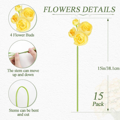 Ranunculus Artificial Flower Pink Faux Silk Mini Peony Flowers Fake Peonies Wedding Flowers DIY Bouquet for Centerpieces Arrangements Bridal Shower Decorations 15 Pcs
