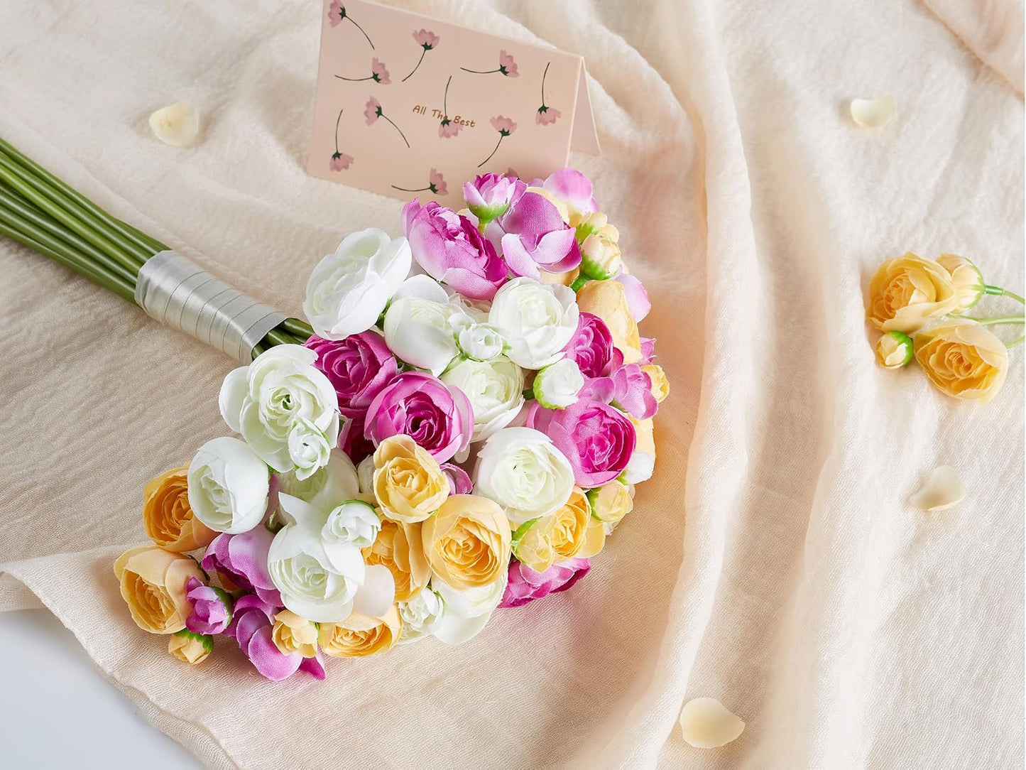 Ranunculus Artificial Flower Pink Faux Silk Mini Peony Flowers Fake Peonies Wedding Flowers DIY Bouquet for Centerpieces Arrangements Bridal Shower Decorations 15 Pcs
